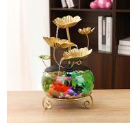 CHYIFSHIY Fontaine de table d'intérieur en forme de feuille de lotus dorée avec lumières LED, aquarium en verre, cascade décorative pour la maison, le bureau, le salon, design zen moderne