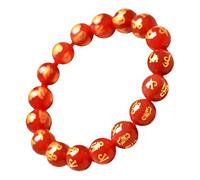 CHYIFSHIYM Bracelet élastique 8 mm fait main unisexe pour méditation, yoga, guérison spirituelle et positive (agate rouge OM)