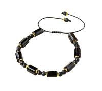 CHYIFSHIYM Bracelet en cristal de tourmaline noire naturelle - Perles cylindriques de 0,6 x 1,9 cm et perles rondes de 0,6 cm, fait à la main, bijoux de guérison d'énergie réglables pour homme et