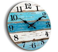 CHYLIN Horloge Murale de 40,6 cm, Grandes horloges d'extérieur pour terrasse, Piscine, Plage, Horloge Bleue sur thème Nautique côtier et Tropical pour Toute la Maison (40,6 cm)