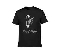 CIACLE PET Men's Round Neck T-Shirt Rory Gallagher Button Guitar Legend Twin Needle Sleeves and Hem Black XL