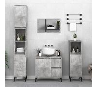 CIADAZ Armoire de salle de bain, colonne de salle de bain, meuble de salle de bain, meuble d'appoint de salle de bain, armoire multifonction, contreplaqué gris béton 30 x 30 x 190 cm