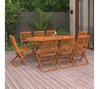 CIADAZ Ensemble de salle à manger de jardin 9 pièces, table terrasse extérieure et chaises, table et chaises, table et chaises de jardin, bois massif d'acacia