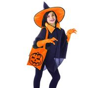 Ciao 19122 - Kit Sorcière, chapeau, Cape, gants et sac à gâteaux, Taille unique 5 - 10 ans Arancio