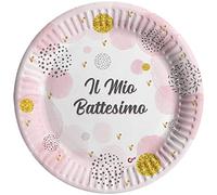 Ciao - Assiettes en carton compostables Battesimo (Ø18 cm), 8 pièces, rose 16-21 cm, 34782