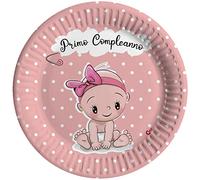 Ciao - Assiettes en papier compostables premier anniversaire (Ø18 cm), 8 pièces, rose 16-21 cm, 34767