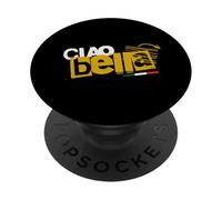 Ciao Bella Drapeau Italien Coup de Pinceau Typographie Jaune PopSockets PopGrip Adhésif