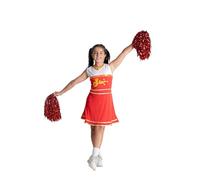 Ciao- Cheerleader Pom-Pom Girl costume déguisement fille (Taille 10-12 ans) avec pompons, rouge