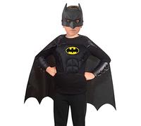 Ciao Kit de déguisement de Batman officiel de DC Comics (taille unique pour garçon de 5 à 12 ans) : masque, cape, corps, brassards, Schwarz