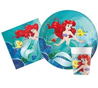 Ciao- Kit Table Fête Party Ariel Little Mermaid la Petite Sirène 8 Personnes (44 pcs: Assiettes, gobelets, Serviettes) Disney Princesses Vaisselle Princess, Cartoon, AZ033, Multicolor