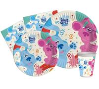 Ciao-Kit Table Fête Party Blue's Clues 8 personnes (44 pcs: assiettes, gobelets, serviettes) en papier compostable Vaisselle, AZ027, Bleu, Rose, Blanc