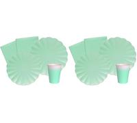 Ciao- Kit Table Fête Party Flower Shape 8 Personnes (44 pcs: Assiettes, gobelets, Serviettes) en Papier compostable, Menthe Vaisselle Papel eco-Friendly, Uni, AZ102, Vert (Lot de 2)
