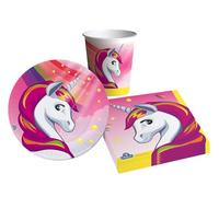 Ciao-Kit Table Fête Party Licorne personnes (88 pcs assiettes Ø18cm, 24 gobelets, 40 serviettes) en papier compostable Vaisselle, AZ149, Multicolor