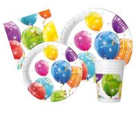 Ciao-Kit Table Fête Party Sparkling Balloons 8 personnes (44 pcs: assiettes, gobelets, serviettes) en papier FSC Vaisselle, AZ124, Multicolor