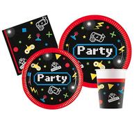 Ciao-Kit Table Fête videogame Gaming Party 24 personnes (112 pcs: assiettes, gobelets, serviettes) en papier FSC Vaisselle, AZ121, Multicolor