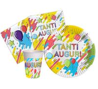 Ciao- Kit Vaisselle de Fête (Assiettes, gobelets, Serviettes), AZ166, Multicolor, 24 Persone