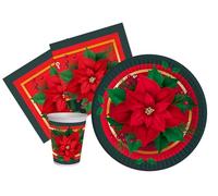 Ciao- Kit Vaisselle de Fête Christmas (Assiettes, gobelets, Serviettes), AZ173, Rouge, Vert, 8 Persone