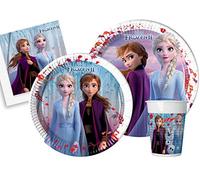 Ciao Kit Vaisselle de Fête Disney Frozen II pour 24 personnes (112 pcs: 24 assiettes Ø23cm, 24 assiettes Ø20cm, 24 gobelets 200ml, 40 serviettes 33x33cm)
