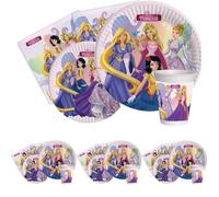 Ciao Kit Vaisselle de Fête Fairytale Princess pour 8 personnes (44 pcs: 8 assiettes Ø23cm, 8 assiettes Ø18cm, 8 gobelets 250ml, 20 serviettes 33x33cm) en papier compostable eco-friendly (Lot de 4)