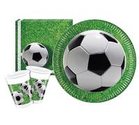 Ciao Kit Vaisselle de Fête Football Party pour 24 Personnes (88 pcs: 24 Assiettes Ø23cm, 24 gobelets 200ml, 40 Serviettes 33x33cm)