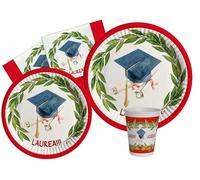 Ciao- Kit Vaisselle de Fête Laurea (Assiettes, gobelets, Serviettes) de Papel compostable eco-Friendly, AZ145, Multicolor, 24 Personnes