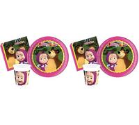 Ciao Kit Vaisselle de Fête Masha et Michka pour 8 Personnes (38 pcs: 8 Assiettes Ø23cm, 8 gobelets 200ml, 20 Serviettes 33x33cm) (Lot de 2)
