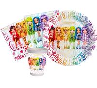 Ciao - Kit Vaisselle de Fête Rainbow High pour 8 personnes (36 pcs: 8 assiettes Ø18cm, 8 gobelets 200ml, 20 serviettes 33x33cm) en papier compostable eco-friendly