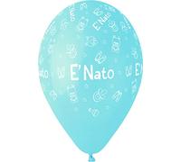 Ciao - Pack 25 balloons "E' Nato" Baby Shower in natural latex Premium Quality G120 (Ø 33cm / 13"), pastel light blue