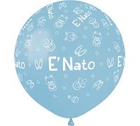 Ciao - Pack 25 balloons "E' Nato" Baby Shower in natural latex Premium Quality G150 (Ø 48cm / 19"), pastel light blue