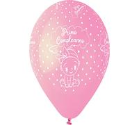 Ciao - Pack 25 balloons pearly Primo Compleanno in natural latex Premium Quality G120 (Ø 33cm / 13"), pink pearl