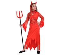 Ciao- Red Devil Girl petite diable costume déguisement fille (Taille 8-10 ans) avec fourche et bandeau cornes