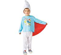 Ciao- Schtroumpf costume déguisement baby original Schtroumpfs (Taille 2-3 ans) avec manteau, Céleste, Blanc