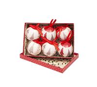Ciao Set of 6 decoupage Christmas Tree Balls (Ø7,5cm) Merry Christmas Style Trees with Fabric Ribbon in giftbox
