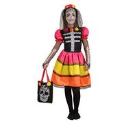 Ciao- Skull Flower Girl Déguisement pour Fille (Taille 8-10 Ans) avec Voile et Sac à Main Costume Enfant, 13026.8-10, Multicolore