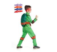 Ciao - Tortue Ninja Turtle costume déguisement garçon original TMNT Teenage Mutant Ninja Turtles (Taille 7-9 ans) avec coque rembourrée et masques interchangeables, Vert