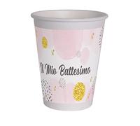 Ciao - Verres en papier compostables Battesimo (250 ml), 8 pièces, rose, 34784