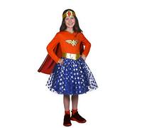 Wonder Woman Fashion costume déguisement fille original DC Comics (Taille 5-7 ans) avec jupe en tulle, Red, Blue