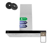 CIARRA A+++ 650 m³/h Hotte d'aspiration murale 90cm WIFI +APP & Touch Control Boost VMS9102
