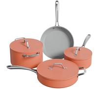 Ciarra Beyond - Batterie de Cuisine - Set de 4 Pièces - Poêle à Frire 26cm - Sauteuse 28cm/4.2L- Cocotte 24cm/5.9L - Casserole 20cm/ 2.8L - Revêtement Antiadhésif - Tous Feux dont Induction-Orange