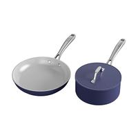 Ciarra Beyond - Set de Casserole et Poêle - Set de 2 Pcs - Poêle à Frire 26cm sans Couvercle - Casserole 20cm/ 2.8L avec Couvercle- Revêtement Antiadhésif - Tous Feux dont Induction - Bleu