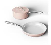 Ciarra Beyond - Set de Casserole et Poêle - Set de 2 Pcs - Poêle à Frire 26cm sans Couvercle - Casserole 20cm/ 2.8L avec Couvercle- Revêtement Antiadhésif - Tous Feux dont Induction - Rose