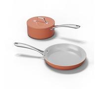 Ciarra Beyond - Set de Casserole et Poêle - Set de 2 Pcs - Poêle à Frire 26cm sans Couvercle - Casserole 20cm/ 2.8L avec Couvercle- Revêtement Antiadhésif - Tous Feux dont Induction - Orange