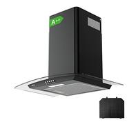 Ciarra CBCB6506B Classe A+++ Hotte Aspirante 60cm 650 m³/h - Hotte Cheminée - 3 Vitesses - Evacuation et Recyclage -avec Filtre à Charbon- Noir