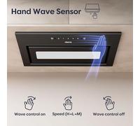 CIARRA CBCB6931B Hotte Aspirante Encastrée 60cm - Contrôle Gestuel & Tactile - 460 m³/h - 3 Vitesses - Hotte Intégrée Noire avec Filtre à Charbon CBCF055 - Évacuation/Recyclage - Classe A