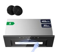 CIARRA CBCB6931B Hotte Aspirante Encastrée 60cm-Gestuel & Tactile -469 m³/h | 3 Vitesses - Hotte Intégrée Noire avec Filtre à Charbon CBCF055 - Évacuation/Recyclage