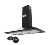 CIARRA CBCB9201 Hotte Aspirante Murale 90 cm Noir | Débit d'air 406 m³/h, 60dB évacuation ou recyclage, filtres à charbon CBCF002X2 inclus, 3 vitesses, Cheminée Extensible.
