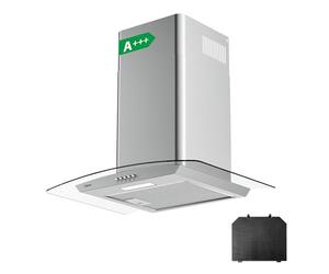 Ciarra CBCS6506B Hotte Aspirante 60cm 650m³/h -Avec Filtres à Charbon - 3 Vitesses - Recyclage ou Evacuation- Hotte Décorative Murale