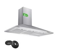 CIARRA CBCS9201 Hotte Aspirante 90 cm - Filtres à Charbon INCLUS - Classe A++ - 370m³/h - Recyclage ou Evacuation - Cheminée Extensible - Inox