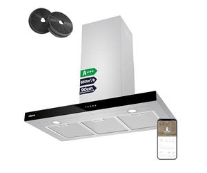 Ciarra Hotte Apisrante 90cm 650 m³/h - Class 4 Vitesses - Fonction Boost - Hotte de Cuisine Silencieuse - Commande Tactile - Wi-Fi - LED Dimmable - Inox - CBCS9102