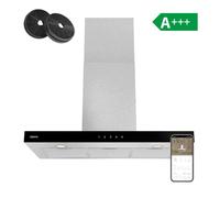 CIARRA Hotte Tactile A++ - 650m³/h - 2pcs Filtres à charbon - 4 Vitesses - 90cm - LED - Evacuation ou Recyclage - Inox